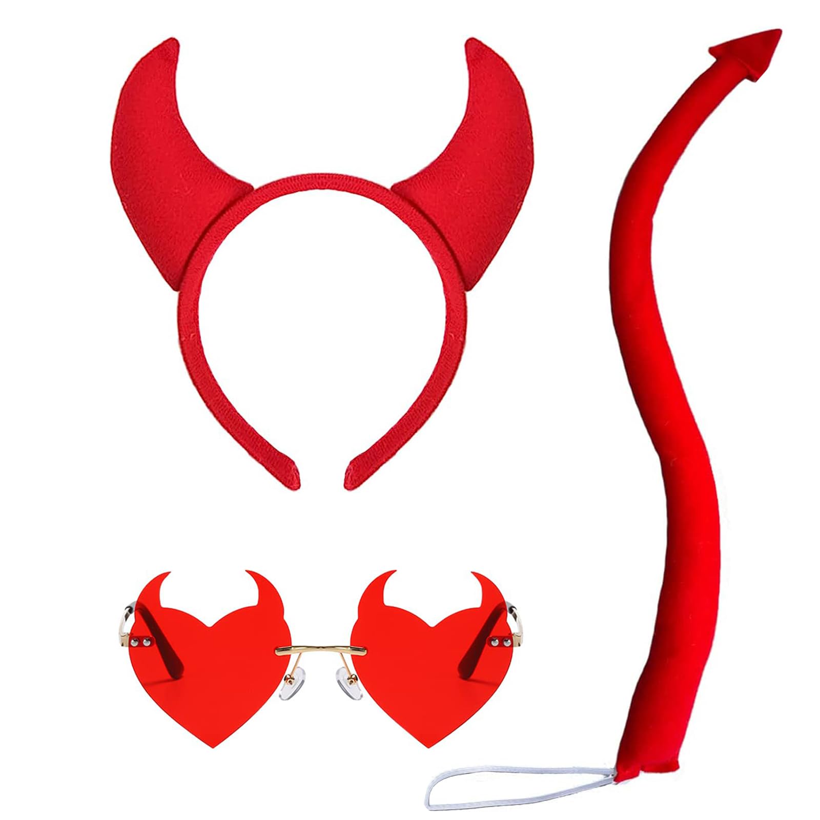 Photo 1 of Ausejopeac Demon halloween Devil Costume Set, Devil Horns Headband and Devil Tail and Devil Horns Heart Sunglasses Halloween Devil Demon Cosplay Costume Party
