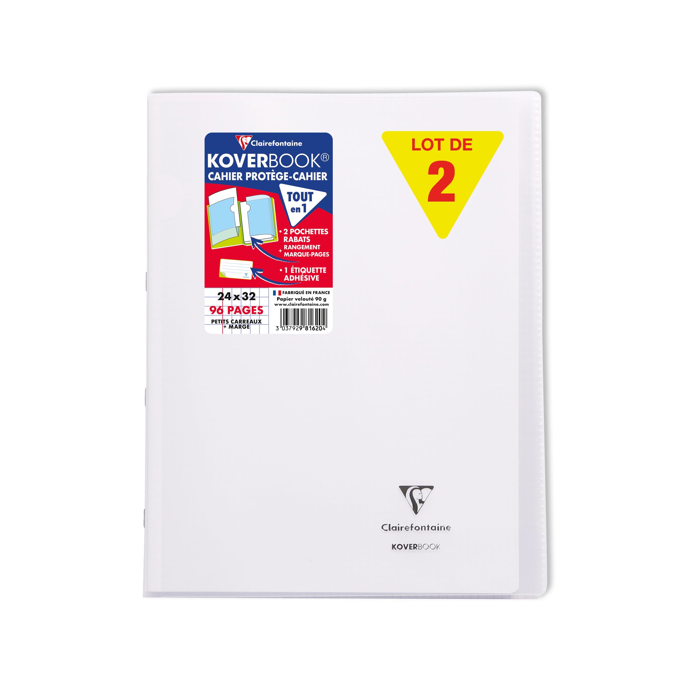 Clairefontaine 981620C A Set of 10 Colourless Koverbook Stapled Notebooks - 24x32 cm - 96 Small Square Pages with Margin - White Paper 90 g - Polypro Cover