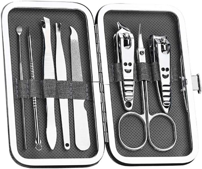 Gowersdee 8PCS Set Nail Care Manicure Pedicure Cuticle Clippers Tool Kit Stainless Steel Professional Nail Scissors Grooming Kit