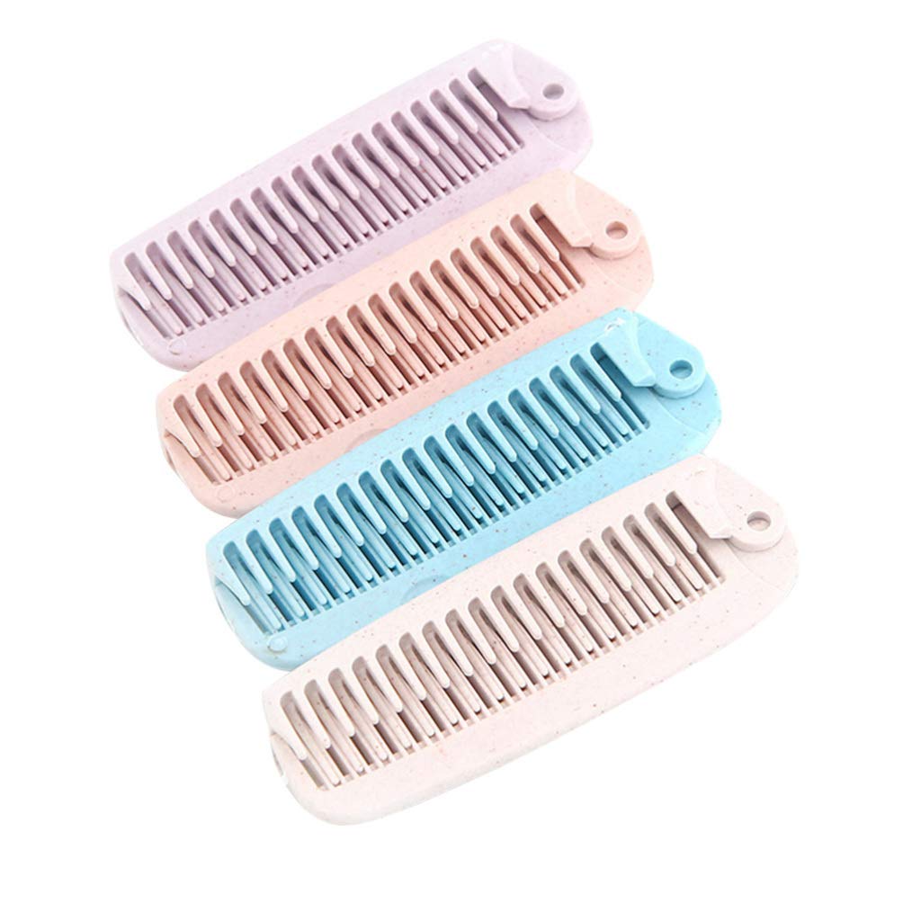 Beaupretty 4PCS Folding Hair Comb Travel Hair Straightening Comb Portable Double Headed Elastic Soft for Men Women Travel Outdoor (Random Color)