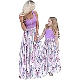 Askwind Mommy and Me Family Outfits, Stripe Stitching Dress,Summer Matching Maxi Dress with Pocket for Mother's Day