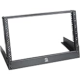 RIVECO 6U Desktop Rack for Audio & Network Devices 19 Inch 2 Post Table Top Rack Mount with Reinforced Beam, Free Standing Racks for IT Server Sound AV Music Recording Equipment
