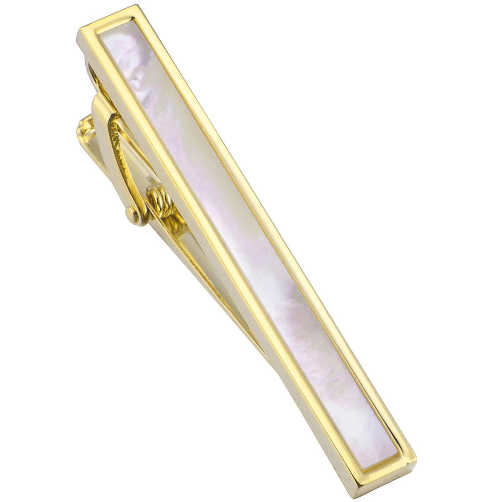 Jonwo Mother of Pearl Men Cufflinks and Tie Clip Set Regular Necktie Tie Bar Pin Cuff Links for Wedding Business Shirt Tie (14K Gold Plated Tie Clip in Gift Case)