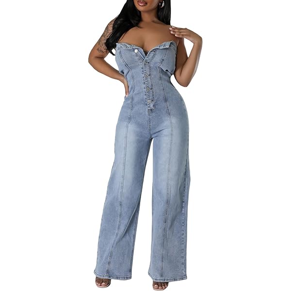 Amazon.com: xxxiticat Women's Denim Jumpsuit Sleeveless
