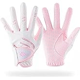 CINGHI LUSSO Kids Golf Gloves - Pink Leather Elastic Fabric Breathable Junior Glove for Left and Right Hand - Golf Accessories for Kids (Pair)