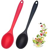 2 Pcs Silicone Nonstick Mixing Spoon, 10.6Inch Silicone Spoons for Cooking Heat Resistant, Cooking Utensil for Kitchen Cooking Baking Stirring Serving (Red,Black)