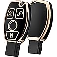 ELOHEI for Mercedes Benz Key Fob Cover, Premium Soft TPU Key Case Cover Compatible with Mercedes Benz C E S M CLS CLK G Class Keyless Smart Key Fob (Gold Edge Black)