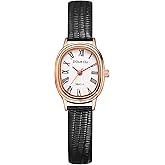 JewelryWe Women’s Oval Leather Watches: Simple Petite Analog Quartz Classic Casual Wristwatch for Valentine's Day