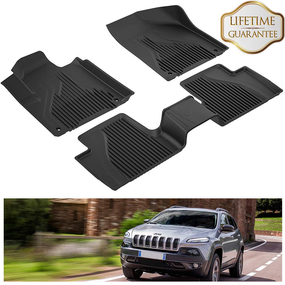 KIWI MASTER Floor Mats Compatible for 2014-2018 Jeep Cherokee All Weather TPE Floor Liner Slush Mat Set (Not for Grand Cherokee)