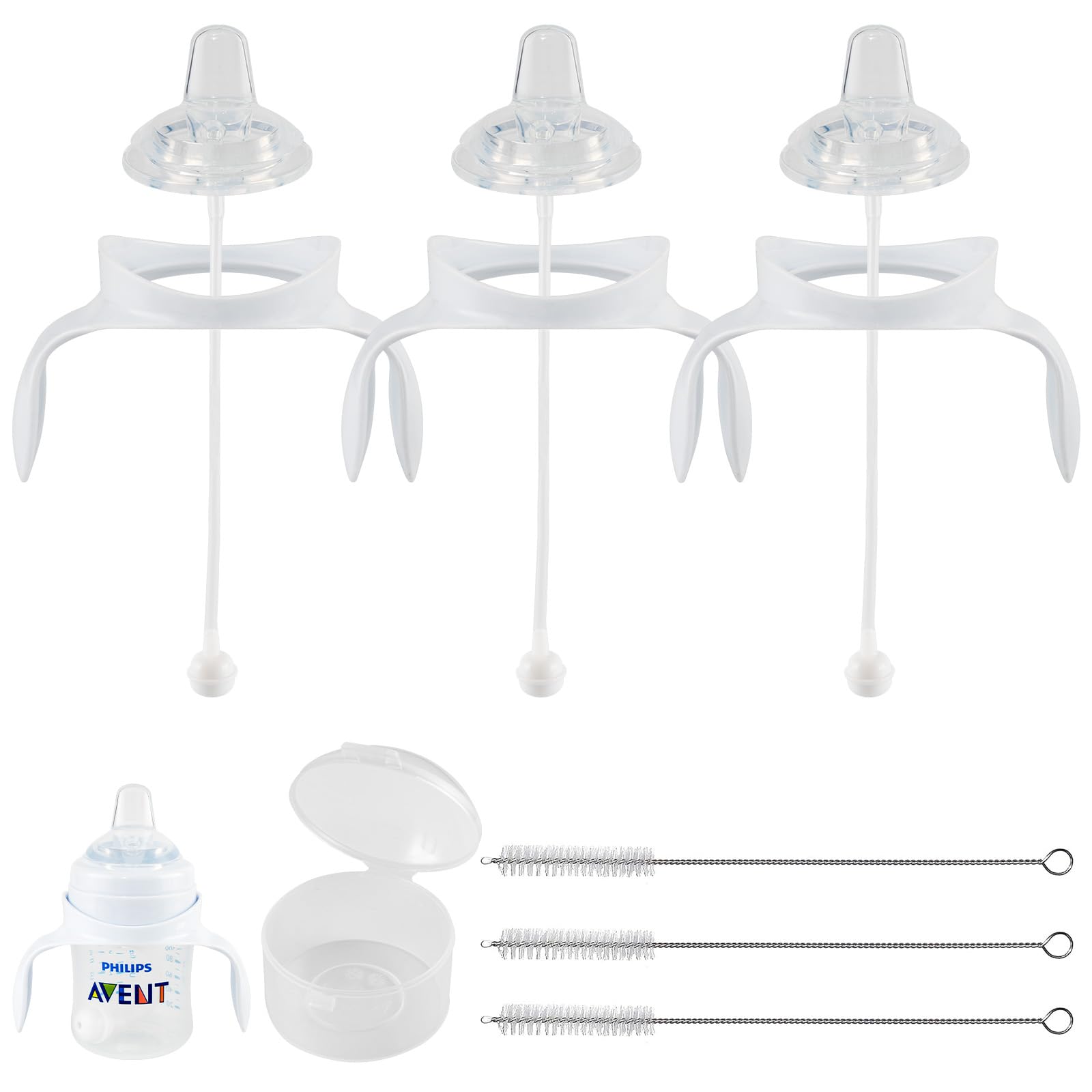 Photo 1 of Sippy Cup Soft Conversion Kit for Philips Avent Anti-Colic Baby Bottle, Toddler Transition Kit with Silicone Sippy Spout Nipple, Weighted Straw, Bottle Handle, Cleaning Brush, 3-Pack