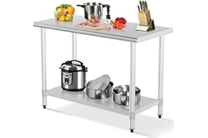 DKELI Stainless Steel Work Table NSF Commercial Worktable with Adjustable Shelf, 24 X 48 Inches, Scratch Resistant Heavy Duty Metal Food Prep Table for Garage Restaurant Kitchen