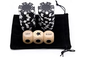 Bilywey Upgrade Left Right Center Dice Game Set with 3Pcs Beech Wood Dices + 36Pcs 11.5g Poker Chips (Black)