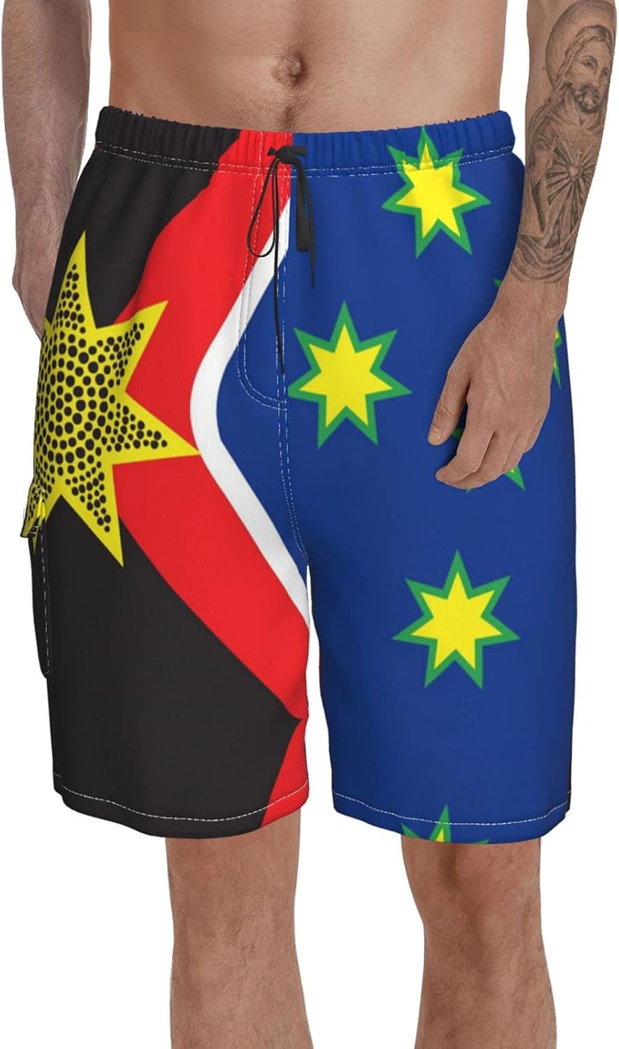 Rxccrrxgs Mature Australian Flag Summer Board Shorts Men's with Pockets