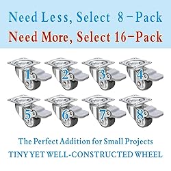 JGJC 1" Low Profile Casters 8 Pack, Soft Rubber