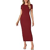 Umenlele Women’s Casual Short Sleeve Ribbed Knit Bodycon Fitted Pencil Long Maxi Dress
