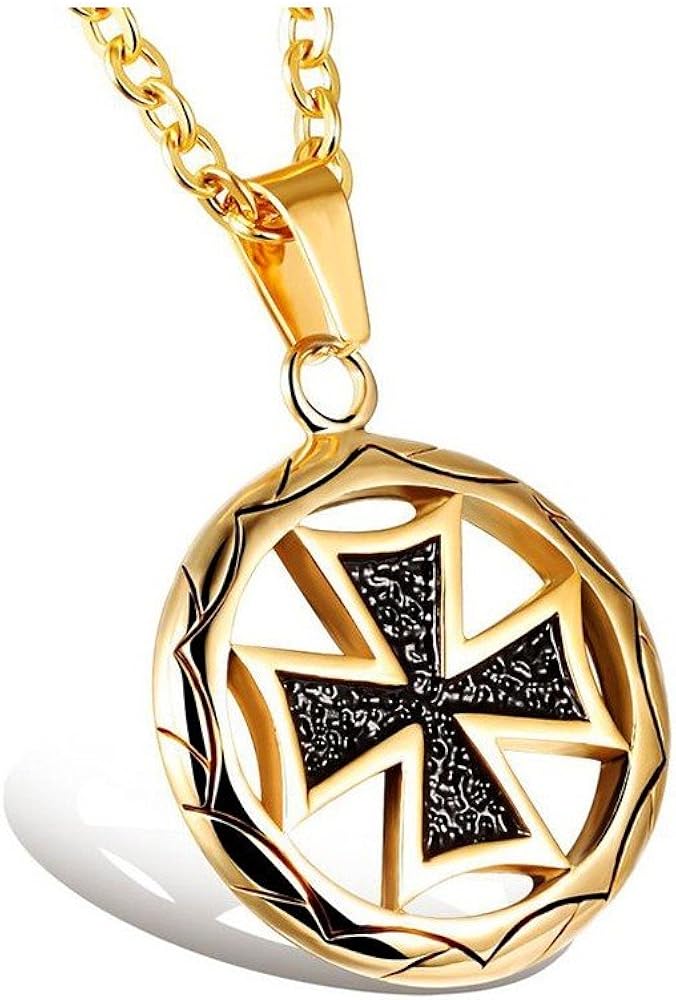 Jewelry - Pendentif Templier Croix Pattée Solaire Acier Or
