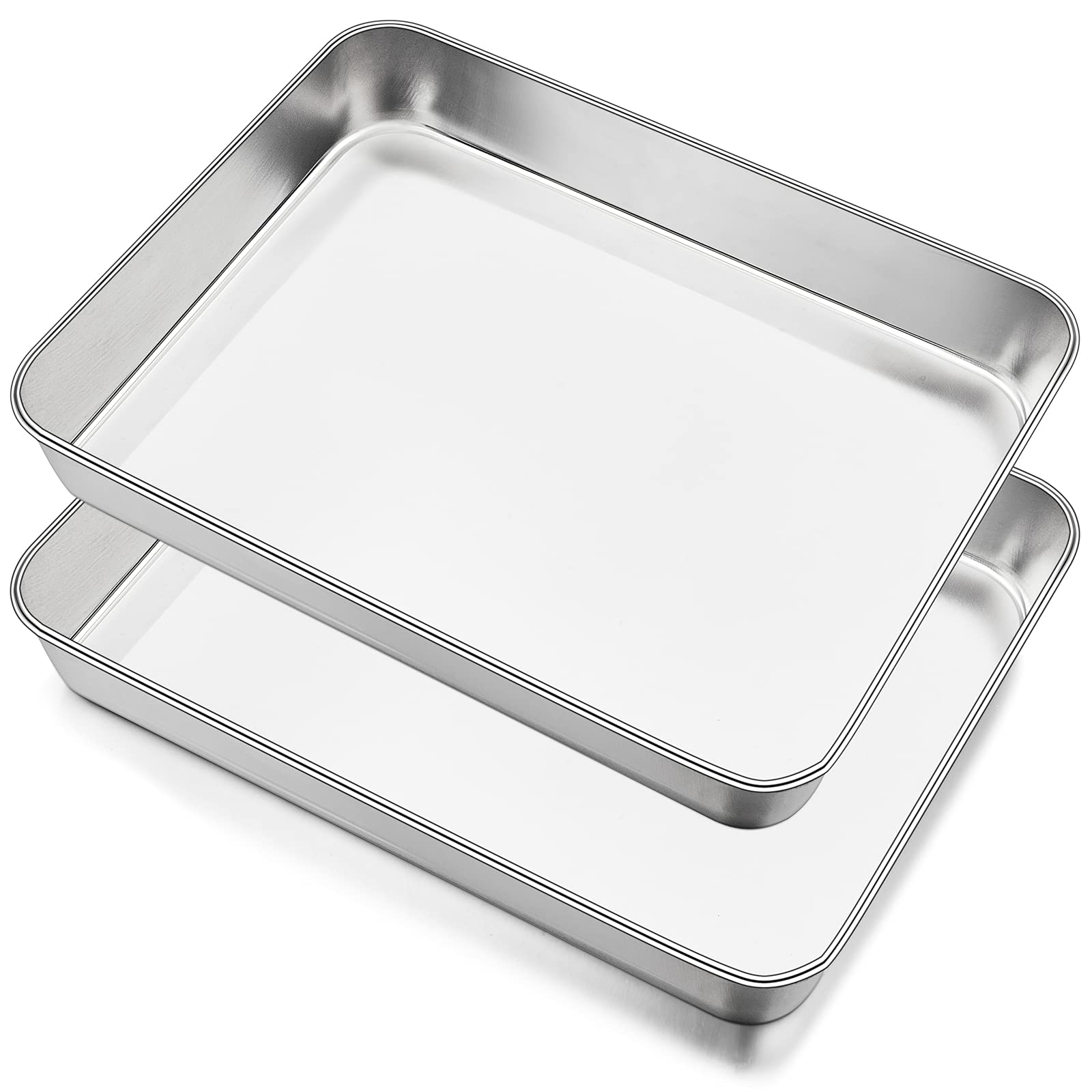 Joyfair Baking Tray Set of 2, Stainless Steel Baking Sheet Pans, Deep Cake Tins/Rectangle Bakeware for Cake Brownie Lasagna Casserole, 31x24x5cm, Heavy Duty, Matte Finish& Dishwasher Safe