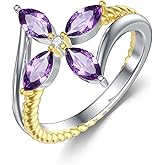 Reaii Natural Amethyst Cross Ring for Women 925 Sterling Silver Elegant Amethyst Rings Genuine Amethyst Jewelry Gifts for Her