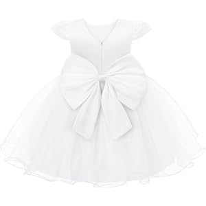 Coedody Toddler Baby Girls Dress Wedding Flower Girl Dress 6M-4T | Toddler Baby Tulle Dresses Round Neck V Back Removable Bow
