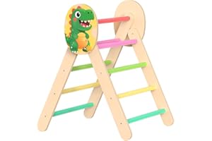 Acenova Pikler Triangle Climbing Set, Montessori Wooden Climbing Gym for Toddlers 1-3, Indoor Jungle Gym, Dinosaur Pikler Triangle Climber Toy