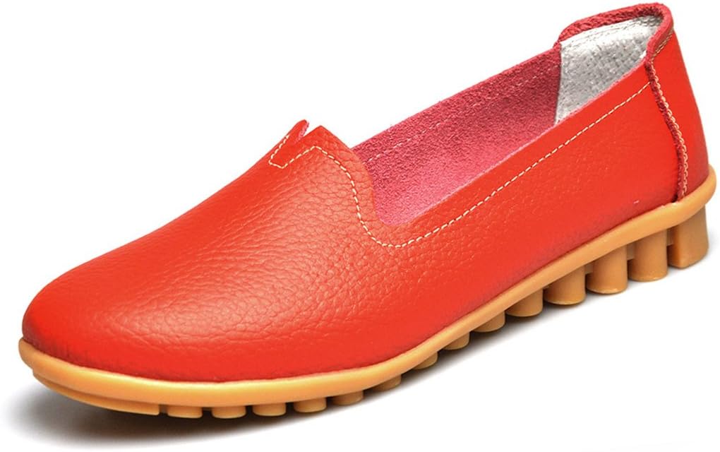 CUNZHAI Women's Leather Loafers Round Toe Flats Casual Slip On Boat Shoes