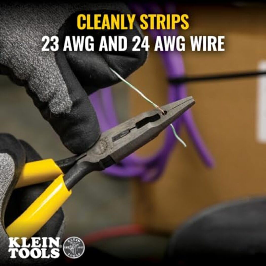 Klein Tools VDV026-049 Crimping Long Nose Pliers With Curved Handles, Grooved Jaws and Induction Hardened Steel