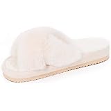 PTHANNCriss Cross Band Slippers For Women Fuzzy Slippers With Arch Support House Slippers Women Slides Fluffy Sandals Cute Slippers For Bedroom House Shoes With Fur Open Toe Slippers For Girls