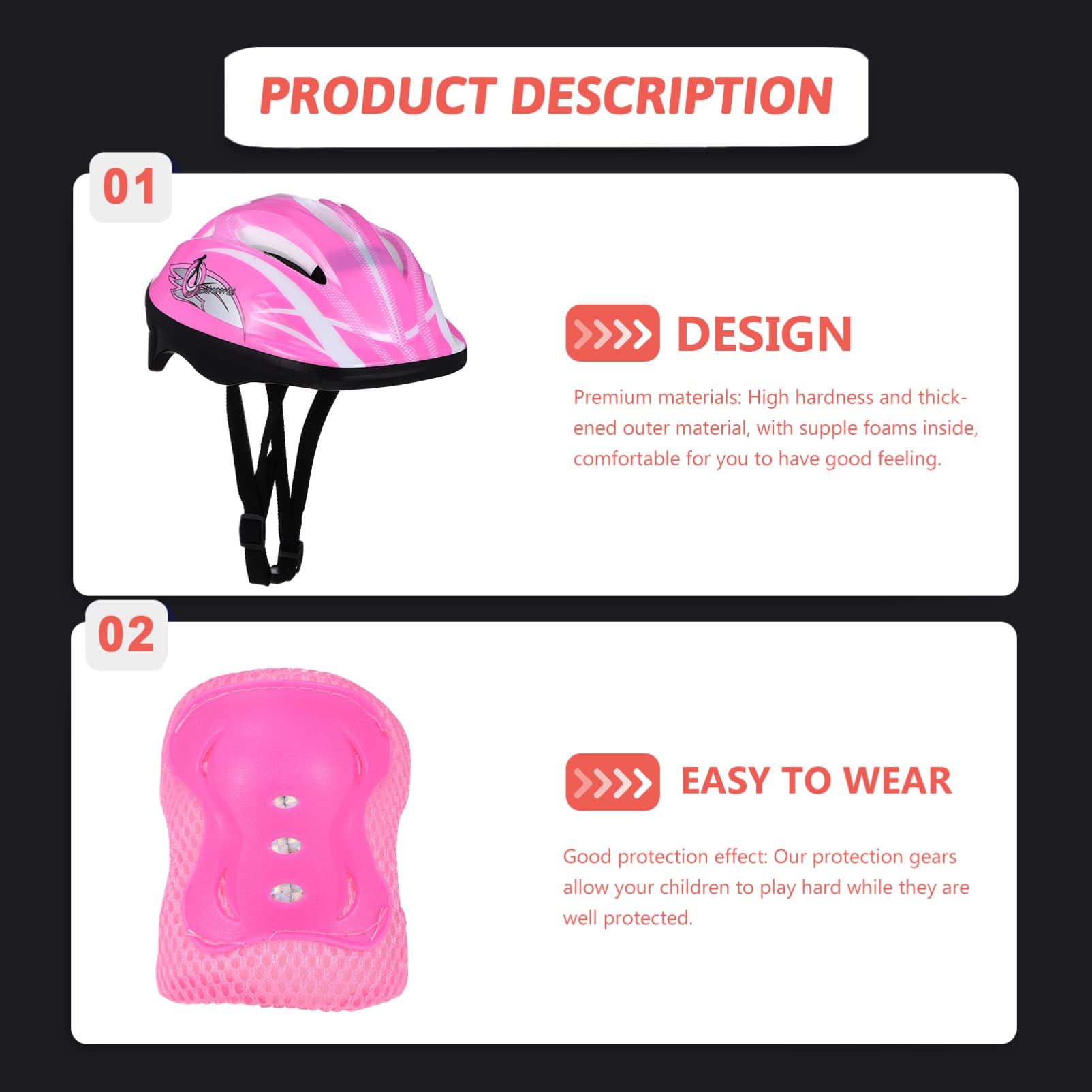 Kids Helmet with Sports Protective Gear Set: Toddler Knee Elbow Pads Wrist Guards Adjustable Helmet for Ages 3-8 Girls Cycling Skateboard Roller Skating Scooter (Pink)