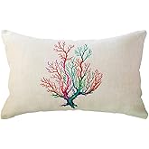ULOVE LOVE YOURSELF Watercolor Coral Throw Pillow Cover Sea Tree Foliage Plant Nautical Ocean Beach House Decorative Lumbar Pillowcases 12x20 Inch for Sofa Couch Bed