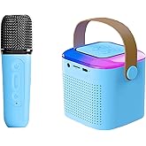 Karaoke Machine for Kids and Adults, Mini Karaoke Bluetooth Microphone Singing Speaker with 1 Wireless Microphones and 7 Color Lights, Toys for All Smartphones, Birthday, Home, Family Party (Blue)