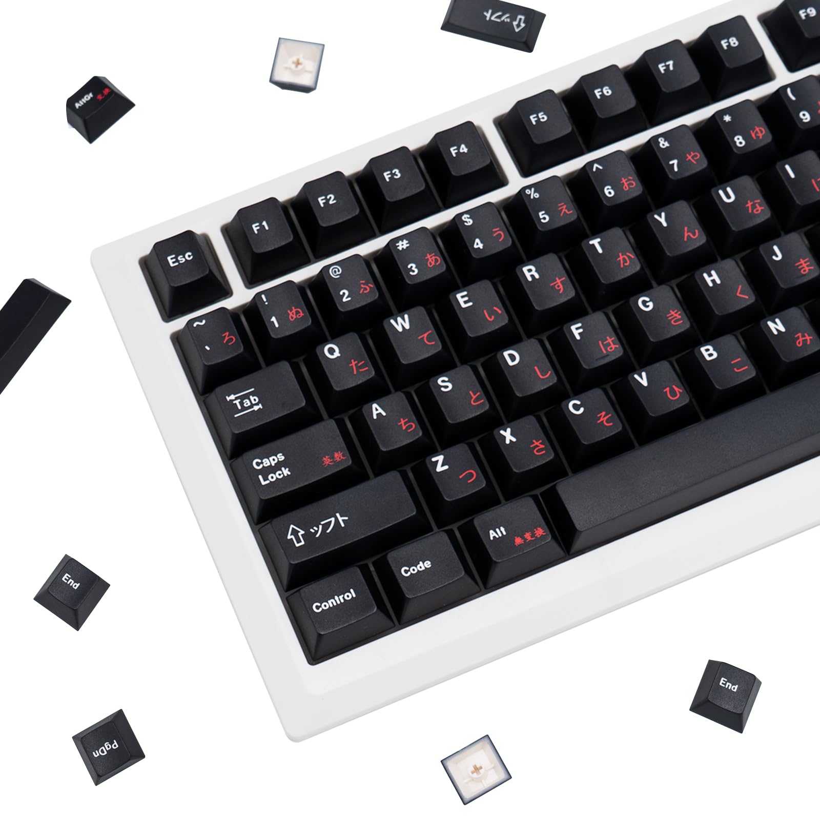 Black and Red Japanese Keycaps 129 Keys Minimalist Cherry Profile