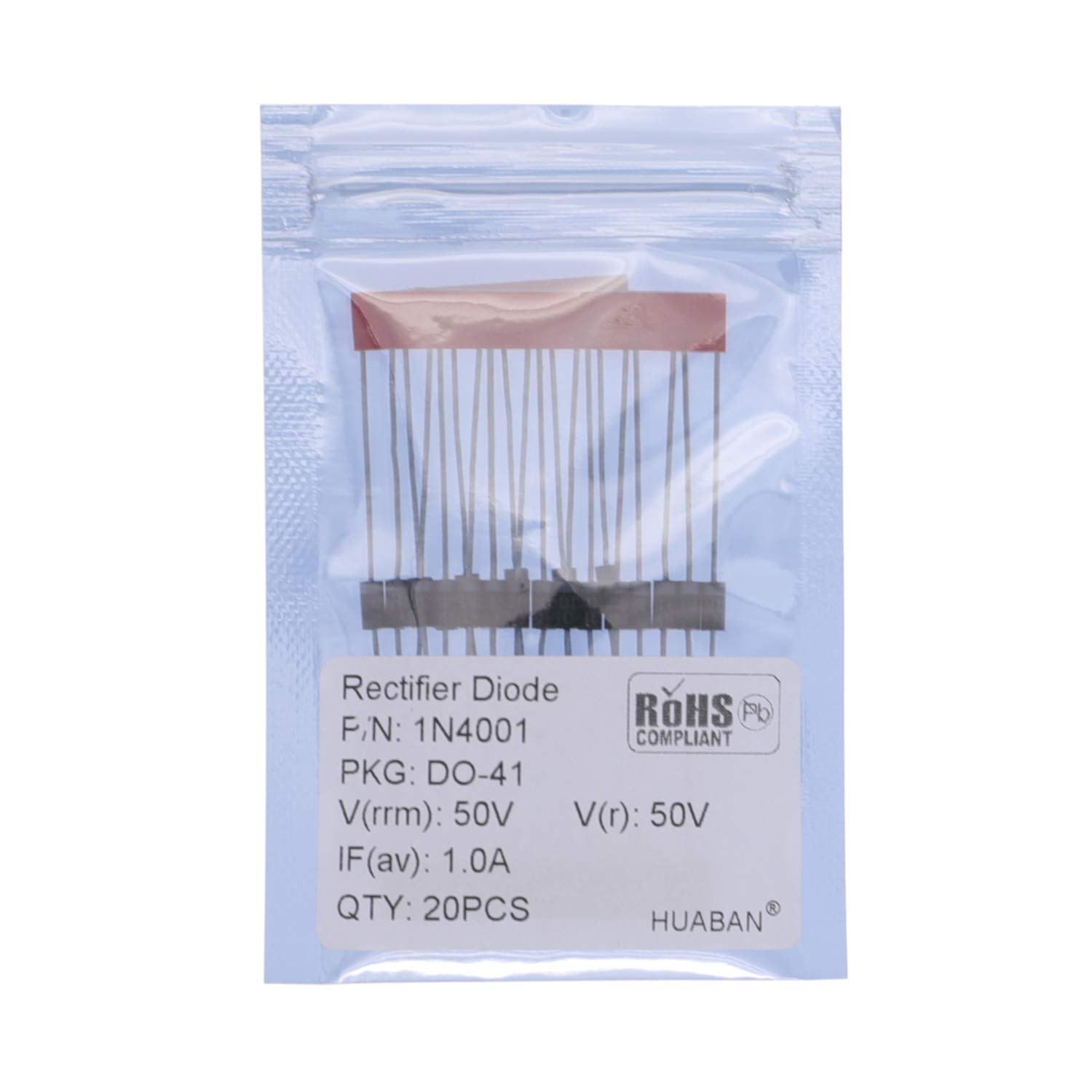 HUABAN 20PCS 1N4001 Rectifier Diode 1A 50V DO-41 (DO-204AL) Axial 4001 1 Amp 50 Volt