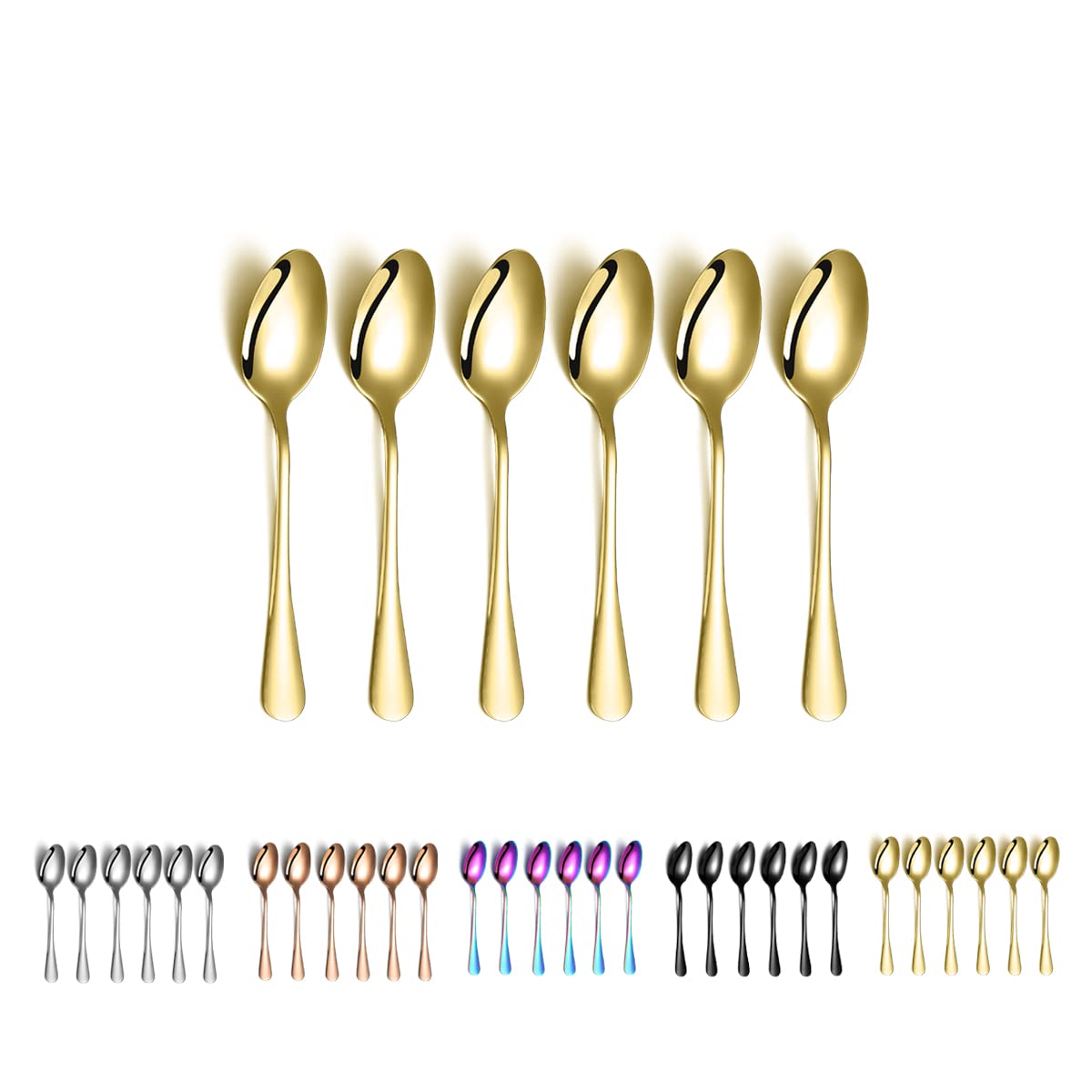 Golden Coffee Spoons, Kyraton 13 cm Stainless Steel Teaspoons 6 pieces, Titanium Plated Golden Soup Spoons, Dessert Spoons, Ice Cream Spoons, Tea spoons, Spoons Cutlery 6 Pieces