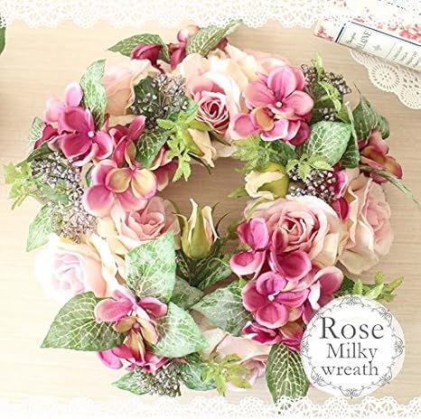Amazon Rosemilkywreath 薔薇 リース 造花 アーティシャルフラワー 造花 リース 壁掛け アレンジメント リース 紫陽花 Flower 造花 ローズ リース 二色展開 フェミニン ガーリー インテリア リース 793 ホワイト ナチュラル ピンク 造花 オンライン通販