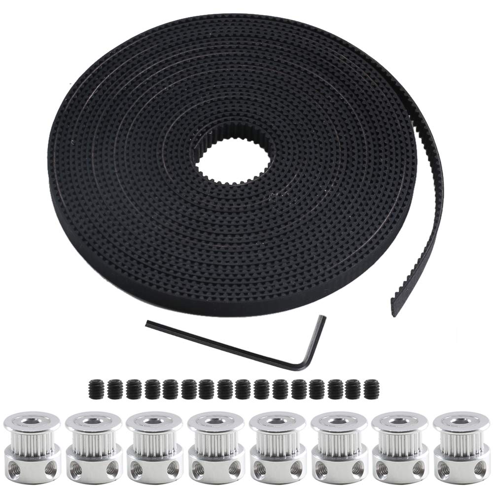NACTECH GT2 Timing Belt 5M GT2 Belt 2mm Pitch 6mm Wide Timing Belt 20 Teeth Timing Pulley Wheel 5mm with Allen Wrench for 3D Printer CNC Parts