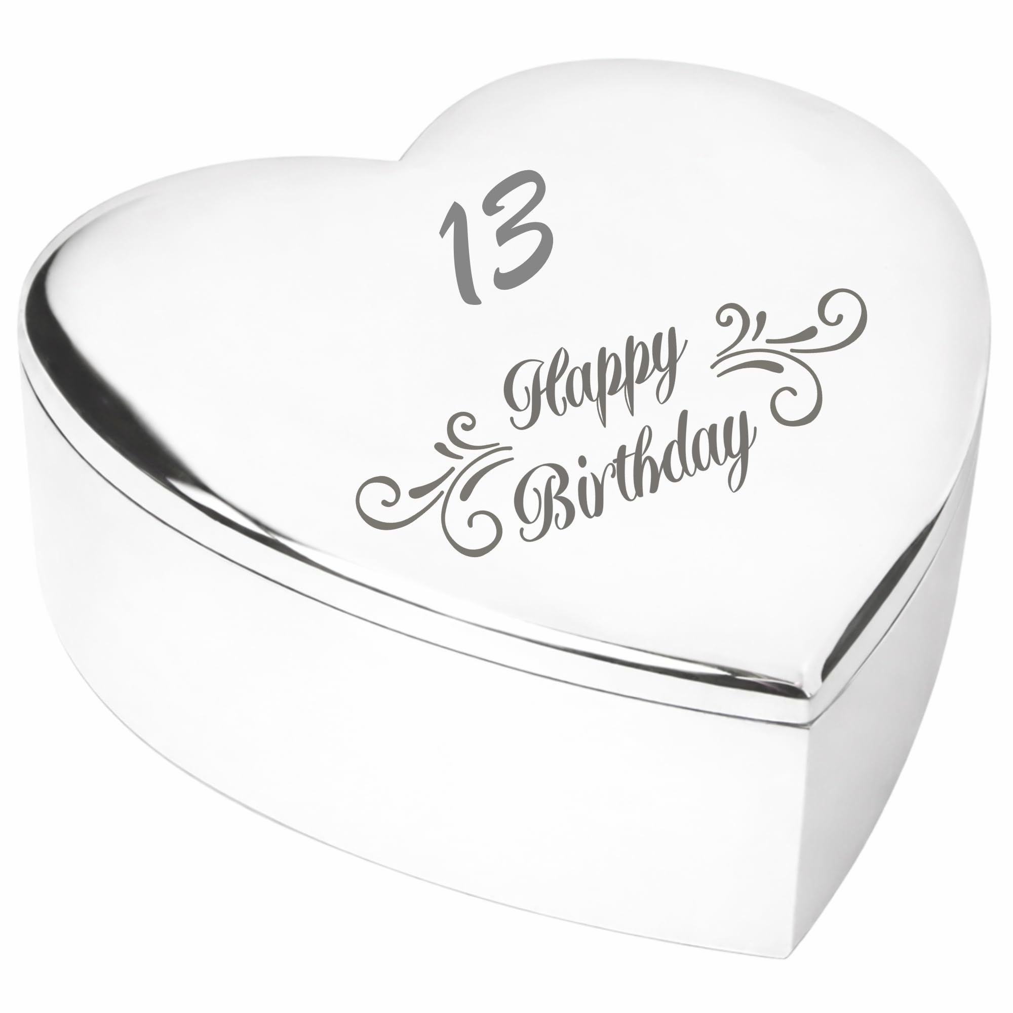 Chris Bag Of Goodies 13th 13 Year Old Thirteenth Birthday Gift for Teen Girls Her Swirl Engraved Silver Finish Heart Shaped Trinket Box Keepsake Present Idea Sister Friend
