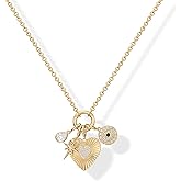 PAVOI 14K Gold Plated Cluster Toggle Pendant Heart Charm Necklace for Women - Chain Heart, Star, Gemstone Evil Eye, Teardrop Cubic Zirconia Pendant Gold Charms Necklaces - Valentines Day Trendy Jewelry