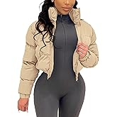 Gihuo Women's Cropped Puffer Jacket Zip Up Winter Short Quilted Jackets Bubble Coat