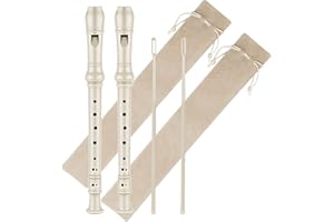 TENALLEYS Soprano Recorder C Key 8 Holes 3-Piece German style Baroque Fingering Recorder Instrument with Cleaning Rod and Storage Bag, for Beginners Kids students((2 Set Beige)