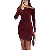 ZERMOM Women Off Shoulder Long Sleeve Bodycon Mini Dress - Elegant Ruched Party Cocktail Dress for Women Fall