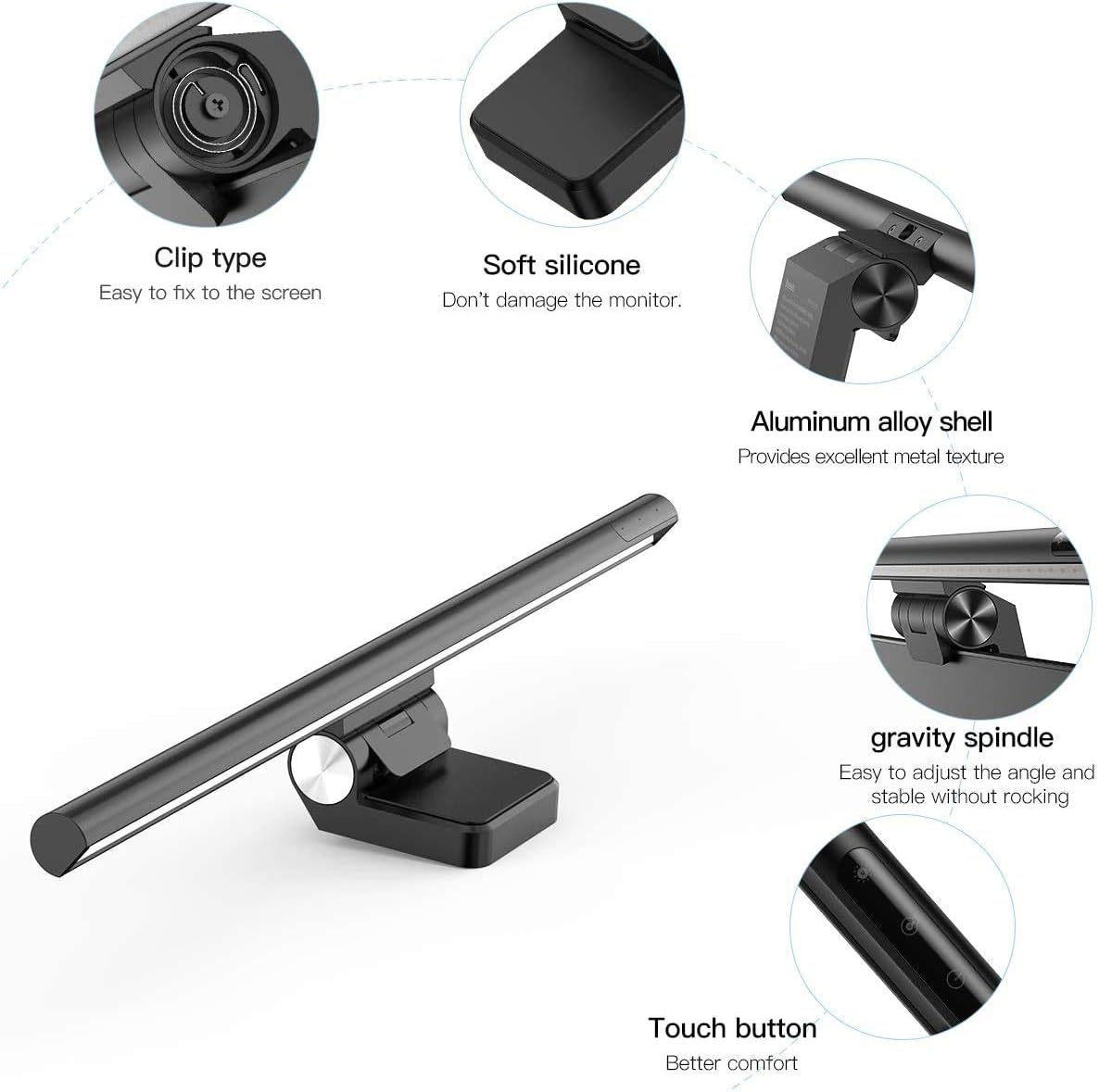 Computer Monitor Lamp With RGB Lighting - Asymmetric Design For Curved Screens, Touch Dimming