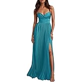Sotytic Formal Winter Wedding Guest Dress Satin A Line Long Pleated Bridesmaid Dresses for Women Evening Gown with Slit