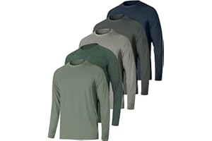 JUMGEAR-LIFE 5 Pack Men's Shirts Long Sleeve Workout Fishing T Shirts UPF 50+ Sun Protection Rash Guard Dry Fit Athletic Running Tee Tops