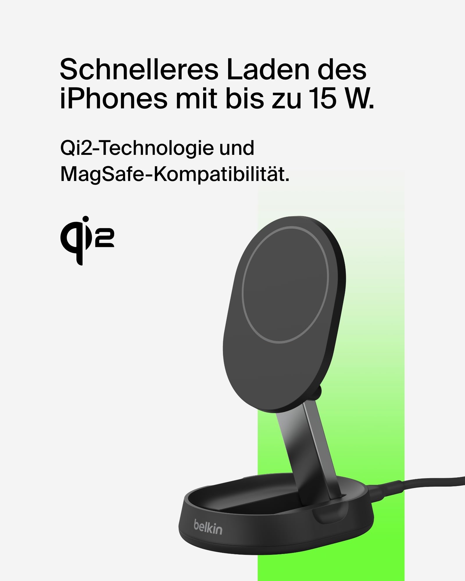 Belkin BoostCharge Pro induktive Ladestation 15W, Qi2-Ladegerät, kabelloses Ladegerät, kompatibel mit MagSafe, kabelloses Qi2-Ladestation für Apple iPhone 16/15/14/13/12, inkl. 20-W-Netzteil – Schwarz 2