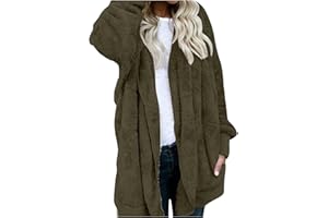 tobchonp Sherpa Jacket Women Fuzzy Long Sleeve Open Front Hooded Cardigans Hoodies Shaggy Fleece Jackets Winter Faux Fur Coat