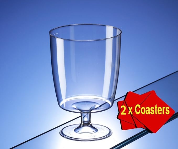20 x One piece disposable plastic wine glasses (200ml). Ideal for