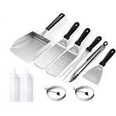 Griddle Accessories Kit for Blackstone, Weber and Other Flattop Griddle | Stainless-steel Griddle Spatula Set with Squeeze Bottles, Large Scoop, Egg Ring, and Scraper, Gift Pack