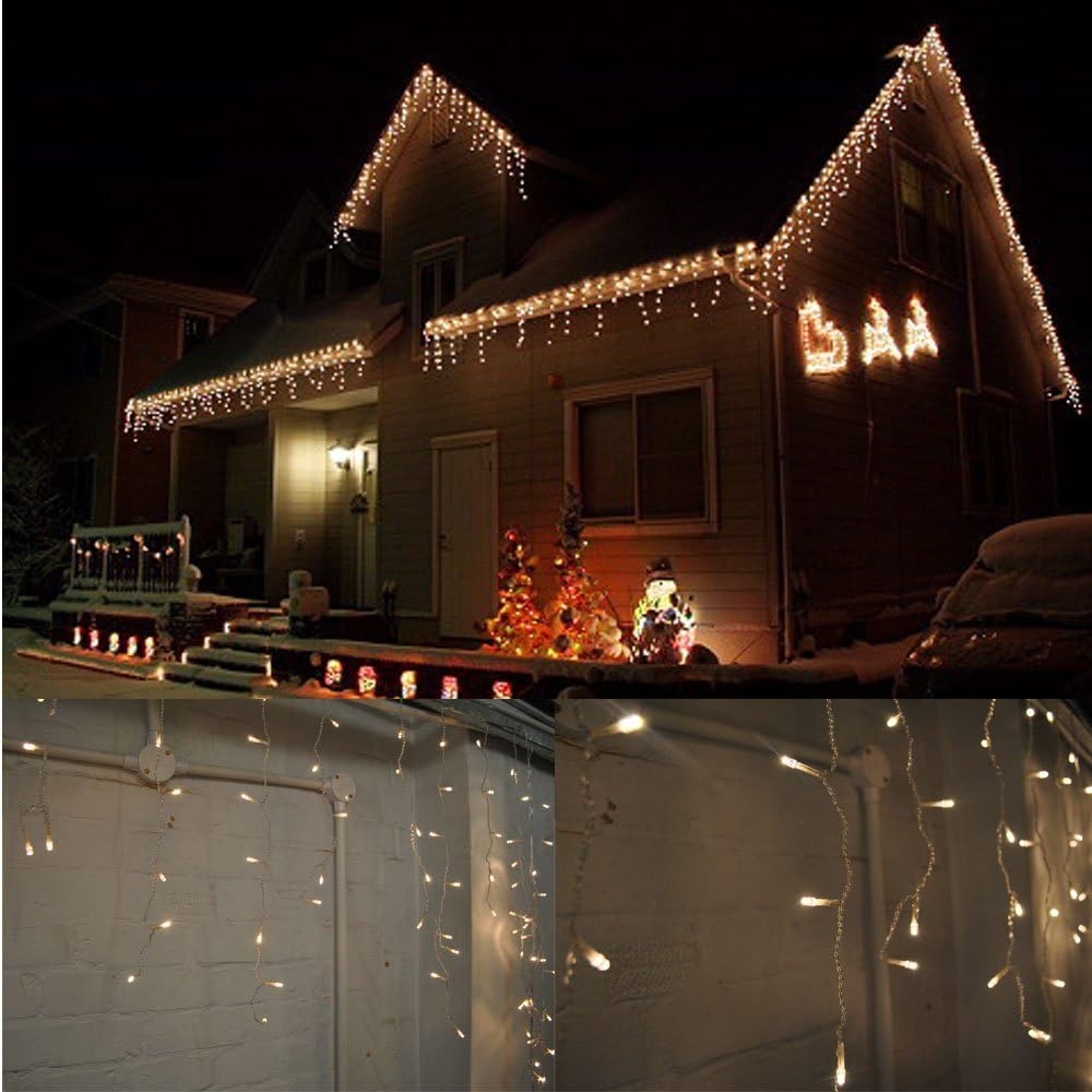 Icicle Christmas Fairy Lights Waterproof Outdoor/Indoor use. Warm White 400 LED 10M Wide 80 Drops Plus a Massive 10M Lead Cable