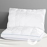 QUTOOL Luxury Hotel Goose Feather Pillow, 100% Cotton Cover, Soft Support Pillow, Suitable for Sleepers on The Back, Sides, and Stomach, Queen Size Bed Pillows Set of 2
