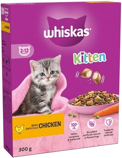 Whiskas 2-12 Month Kitten Complete Dry Food Chicken 300g Pack of 6